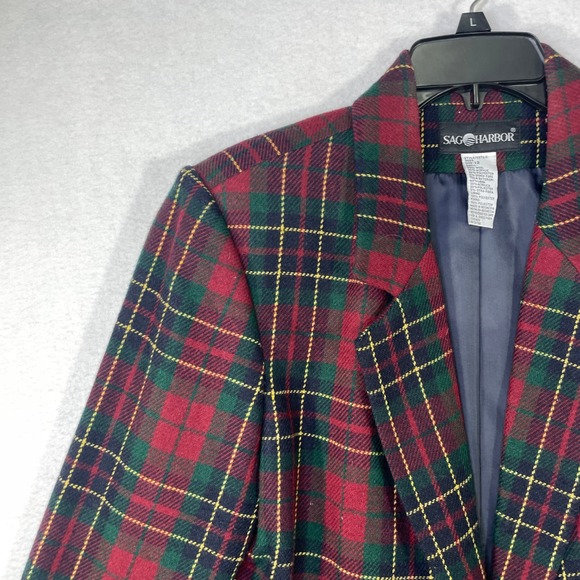 Sag Harbor Womens Red Green Plaid Wool Blend Blazer Jacket Size 12 Style 3629 - Picture 6 of 11